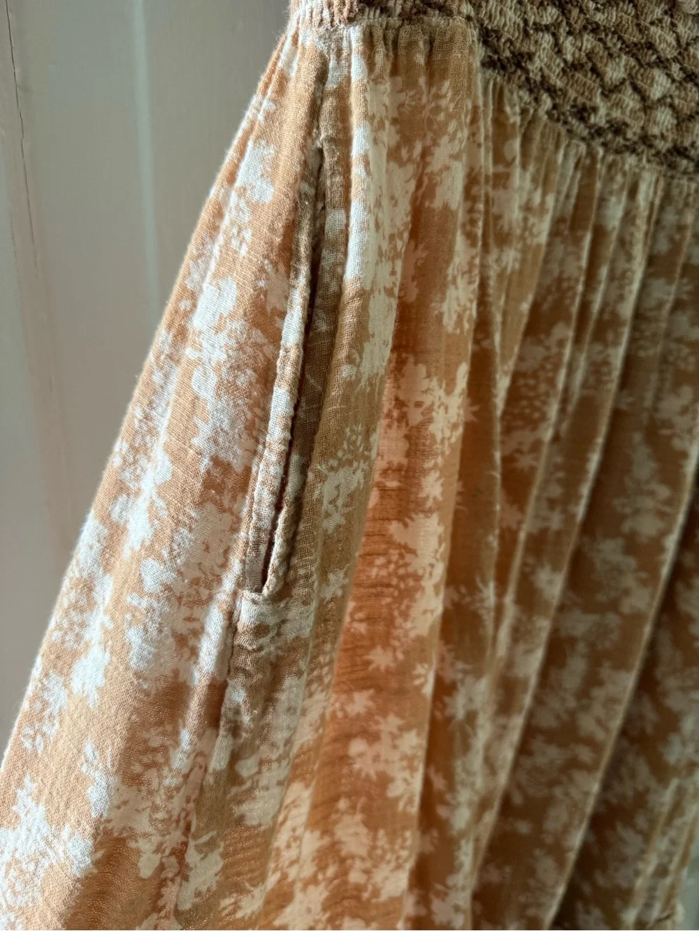 Free People Bohemian Blush and Tan Floral Soft Dress